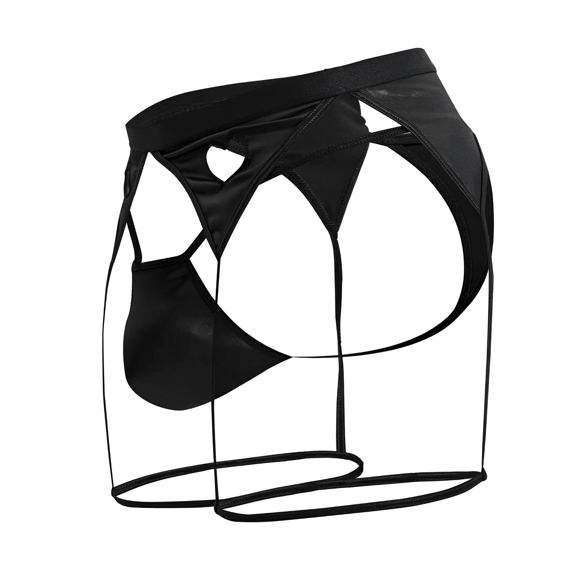 Black faux leather men’s briefs with cut-out design and thin straps from candyman 99785 garter outfit