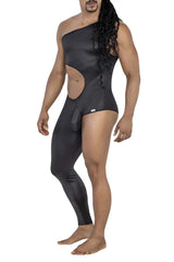 Black candyMan 99786 one shoulder bodysuit with side cutout and pouch detail for stylish wear