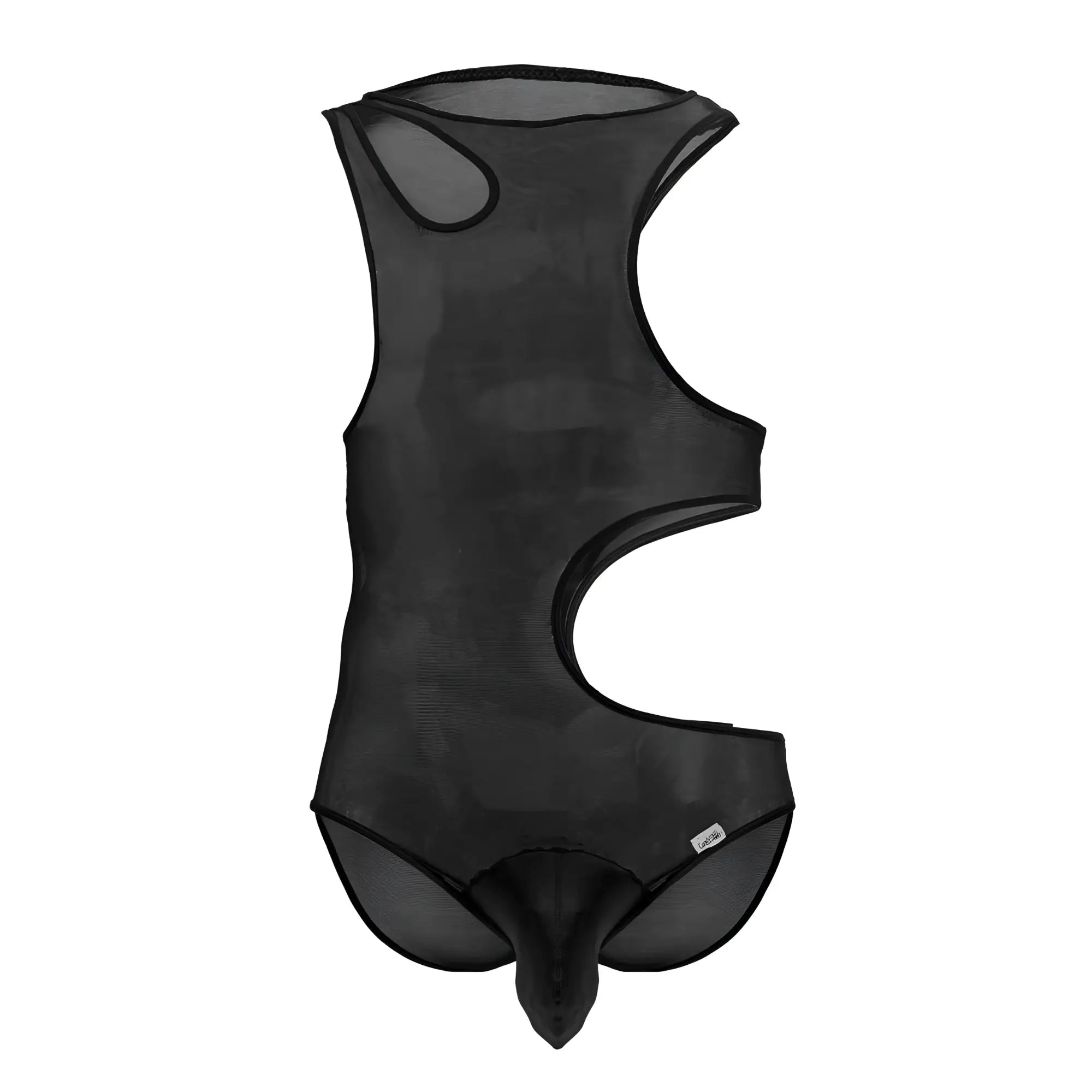 Black candyMan 99788 mesh bodysuit with sheer cut-out design made of black sheer mesh material