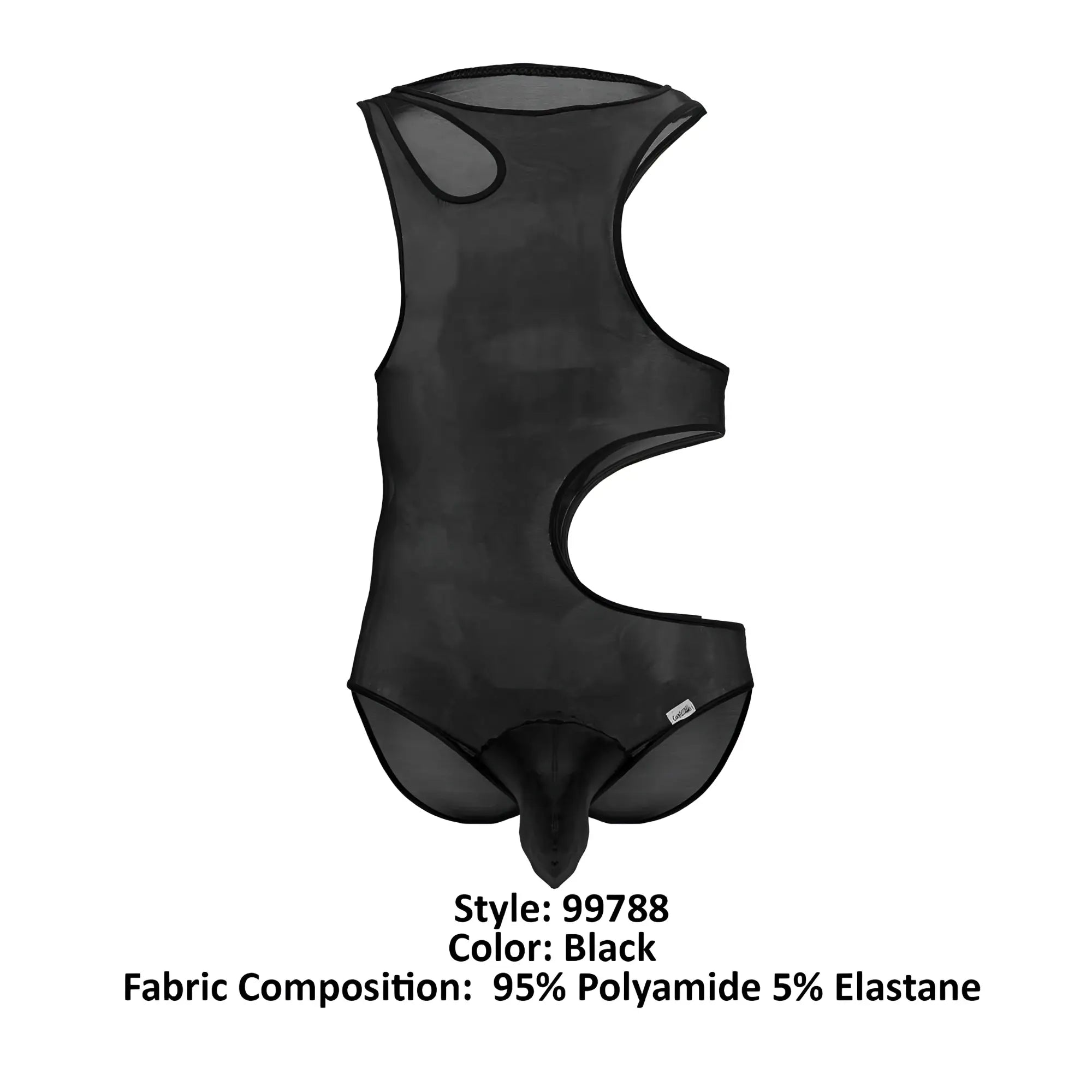 Black sheer mesh one-piece bodysuit with cutout details candyMan 99788 mesh bodysuit color black