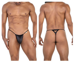 Back view of candyman 99789 black thong with heart-shaped cutout and thin adjustable straps