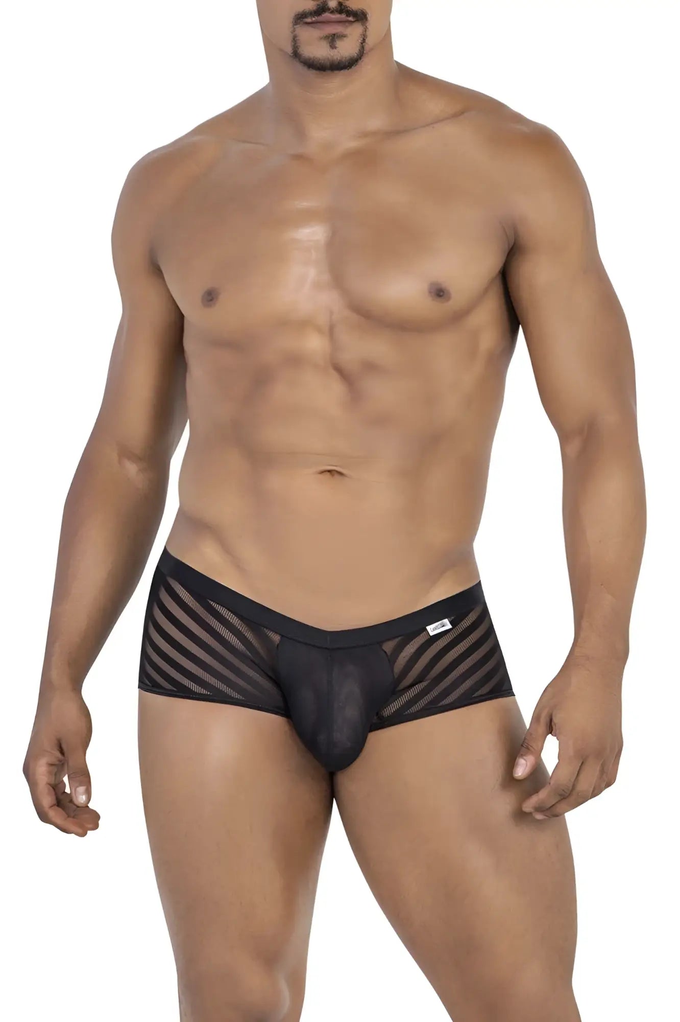 CandyMan 99790 black mesh trunks with diagonal stripe pattern and solid black waistband for comfortable wear