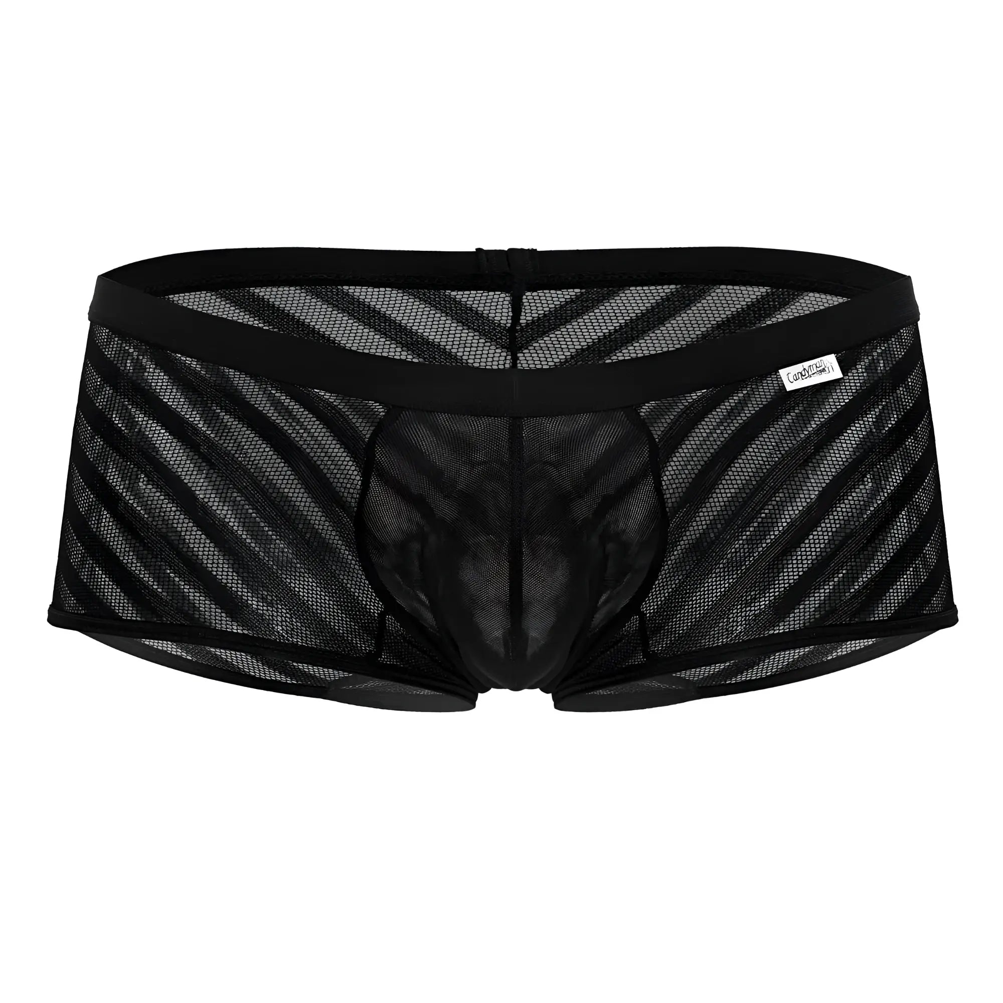 Black mesh briefs with diagonal striped pattern and solid waistband candyMan 99790 mesh trunks color black
