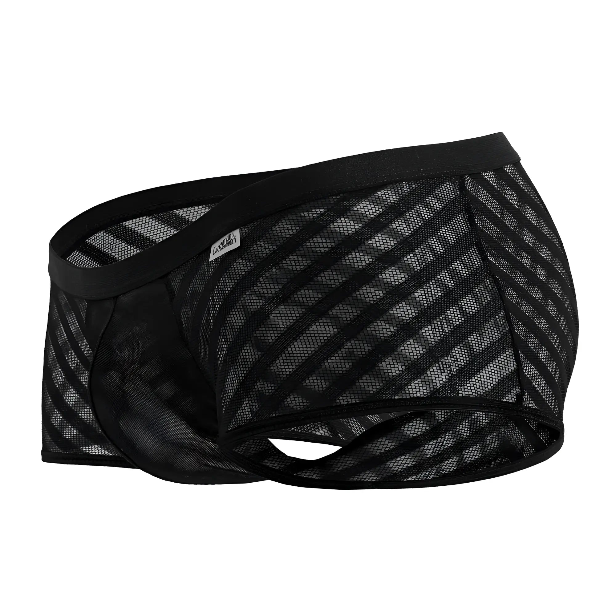 CandyMan 99790 mesh trunks in black with diagonal striped mesh fabric and solid black elastic waistband