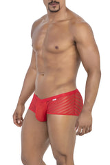 Red mesh briefs with diagonal striped pattern from candyman 99790 mesh trunks in red color
