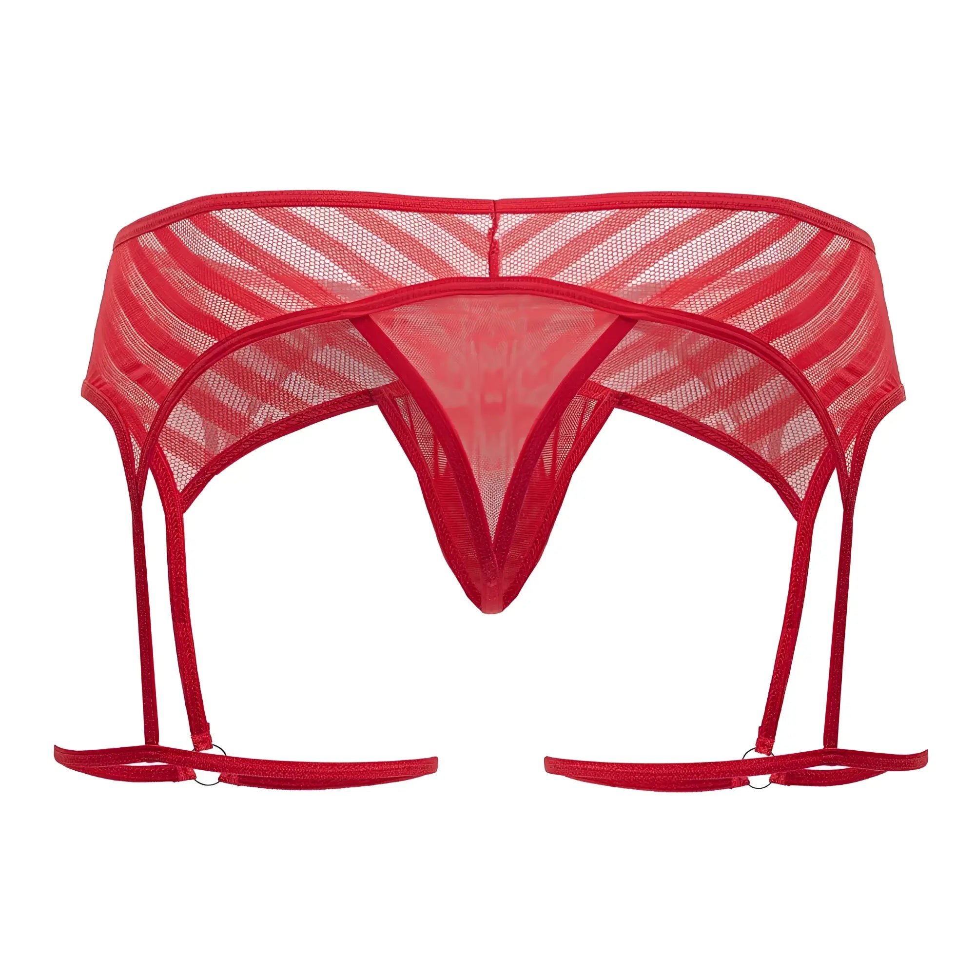 CandyMan 99792 red mesh garter thong with diagonal striped pattern and adjustable straps for a sexy look