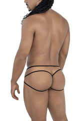 Black candyman 99793 mesh jock thong with thin straps and minimalist design shown from the back side