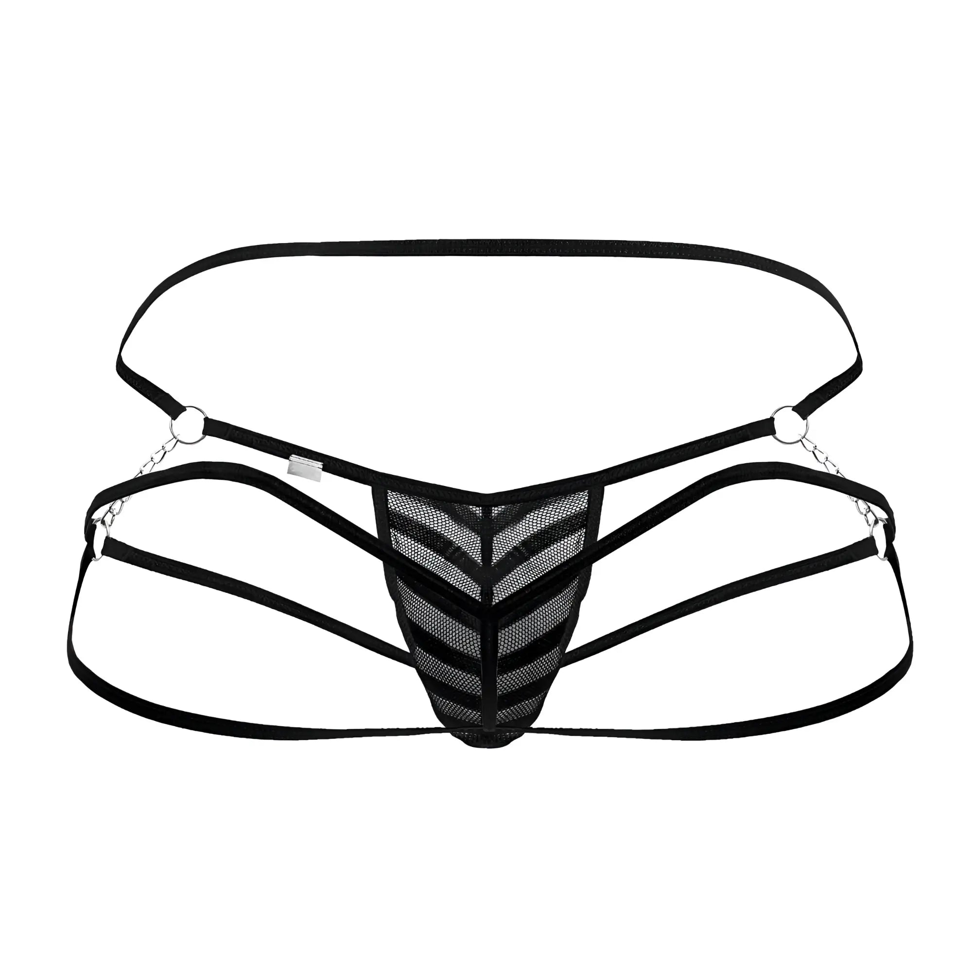 Black mesh thong with silver chain accents and adjustable straps candyMan 99793 mesh jock thongs color black