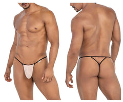 Black and white CandyMan 99795 mesh g-string thong with thin supportive design in beige shown from the back side