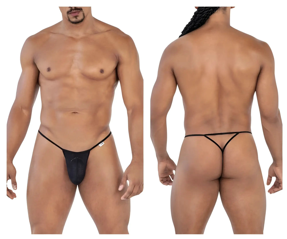 Black CandyMan 99795 mesh g-string thong with smooth form-fitting design and thin elastic straps back view