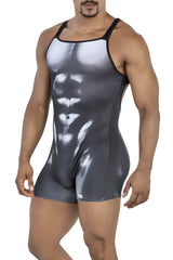 CandyMan 99796 black and white muscle tank top with detailed halftone abdominal muscle print in graphic style