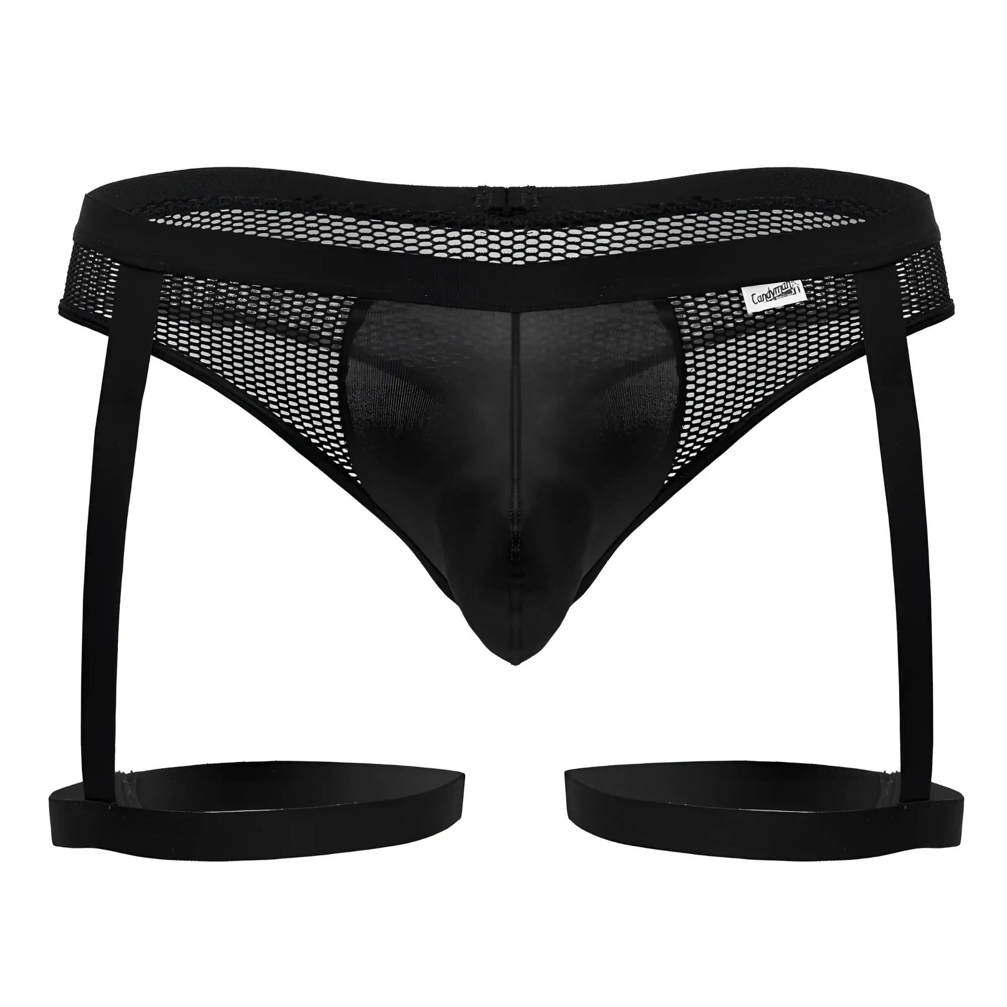 Black mesh garter belt with central satin panel and adjustable straps from candyman 99798 garter mesh thongs