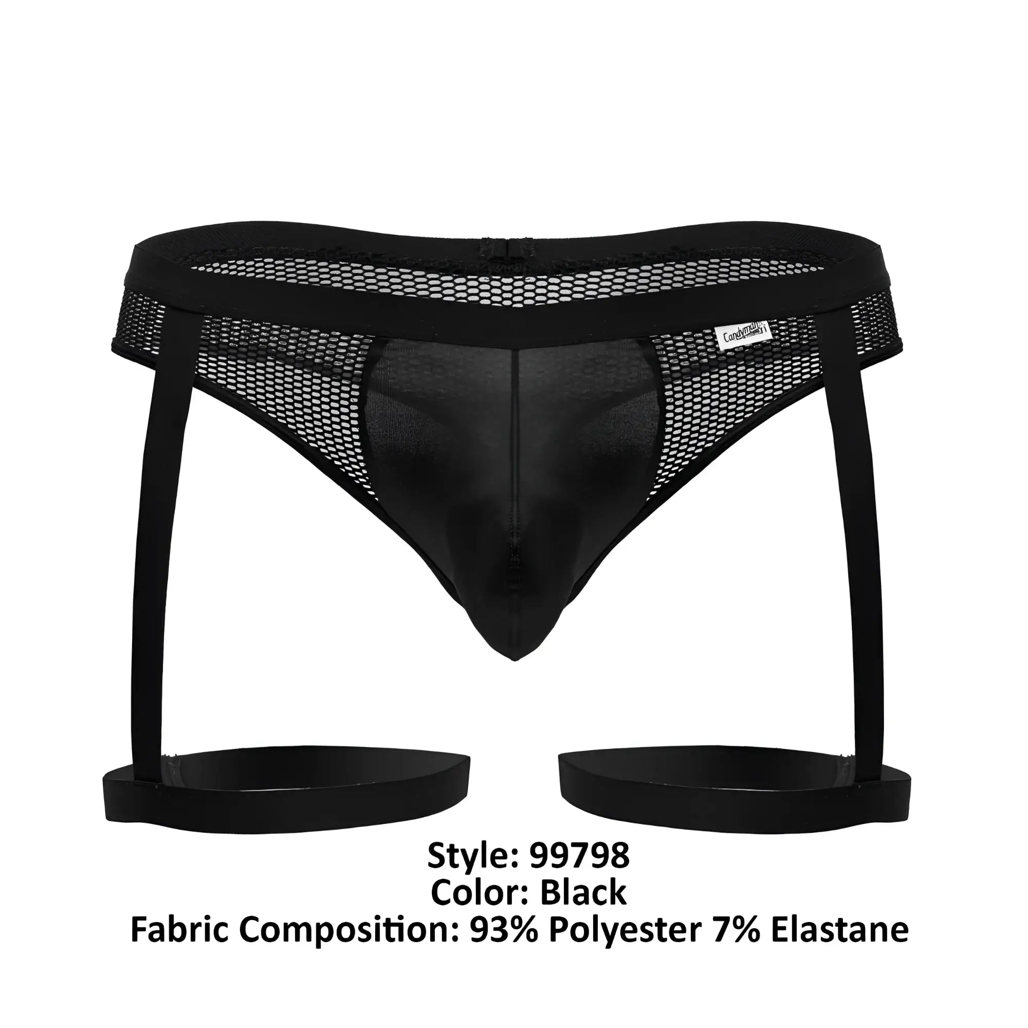 Black candyMan 99798 garter belt made of mesh and satin with adjustable straps for lingerie or intimate wear