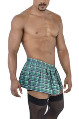 Green and white plaid pleated shorts with black zipper waistband from candyman 99799 garter outfit color green