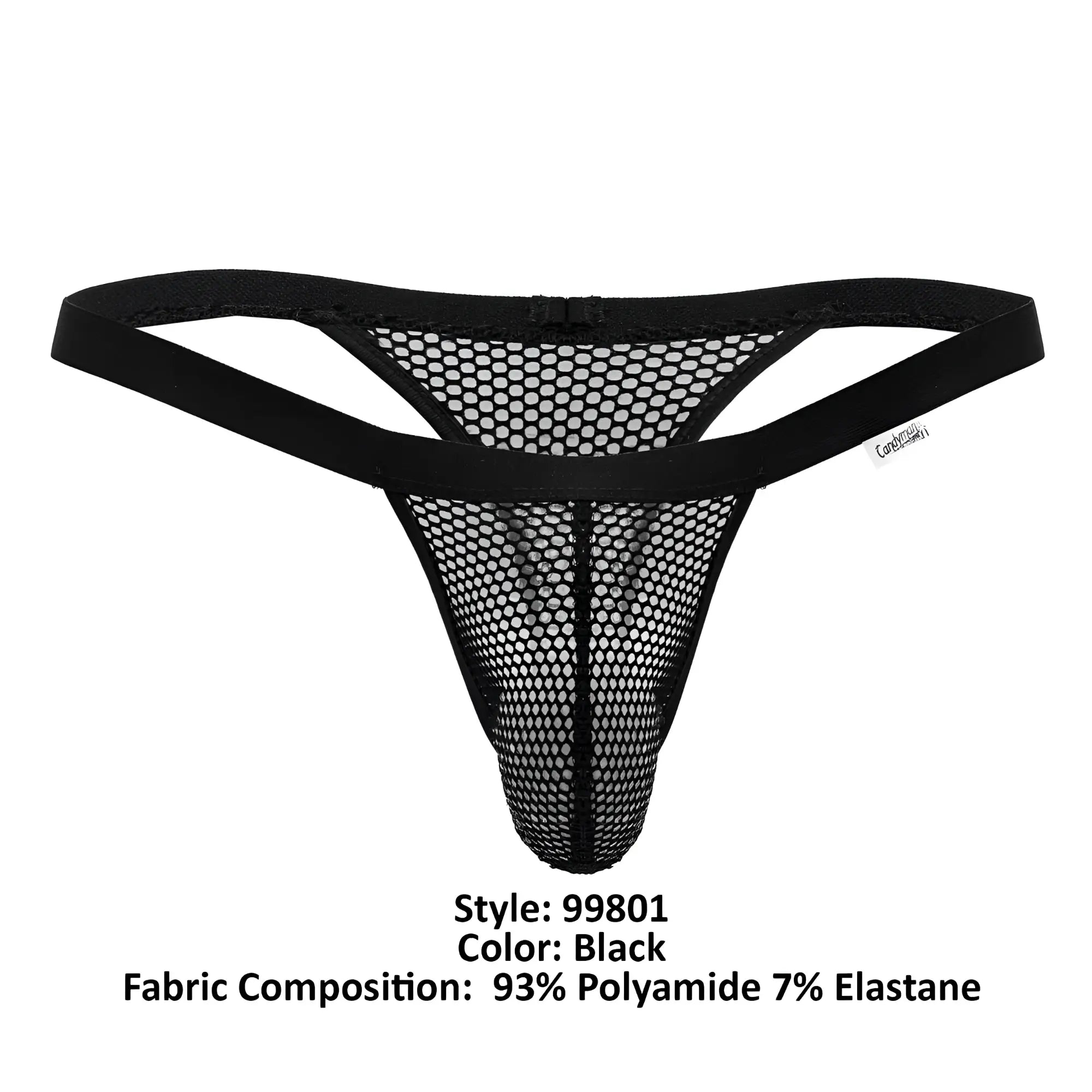 Black mesh thong with solid elastic waistband made from 93 polyamide and 7 elastane CandyMan 99801 mesh thongs