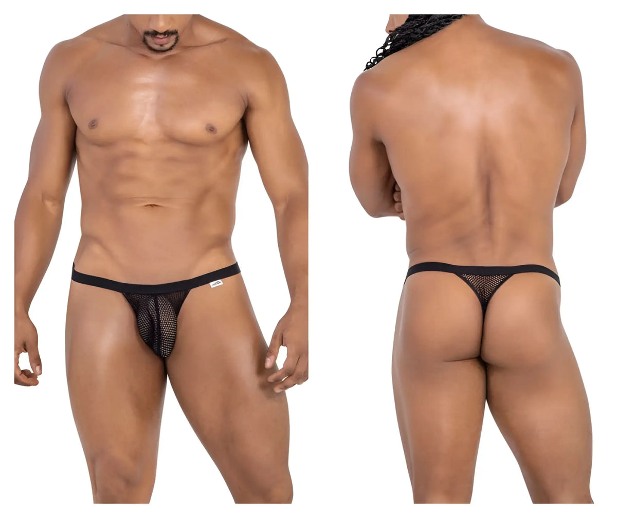Black mesh thong with solid black waistband from Candyman 99801 featuring breathable mesh fabric and sleek design