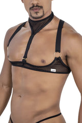 Black mesh harness with adjustable straps and gold toned metal rings candyMan 99809 mesh harness color black