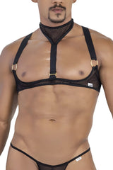 Black mesh harness candyman 99809 with gold metal rings and adjustable straps for a secure fit
