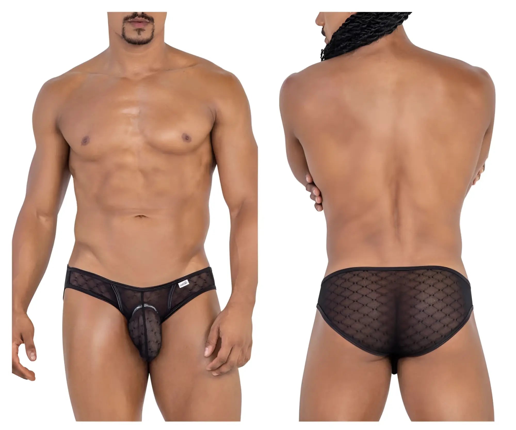 Black mesh briefs with diamond pattern and central pouch candyMan 99812 mesh briefs color black