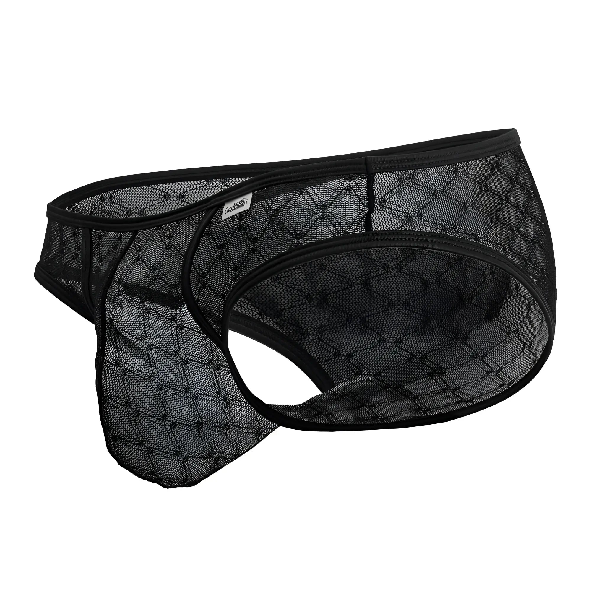 Candyman 99812 black mesh briefs with diamond pattern and reinforced elastic waistband for comfortable wear