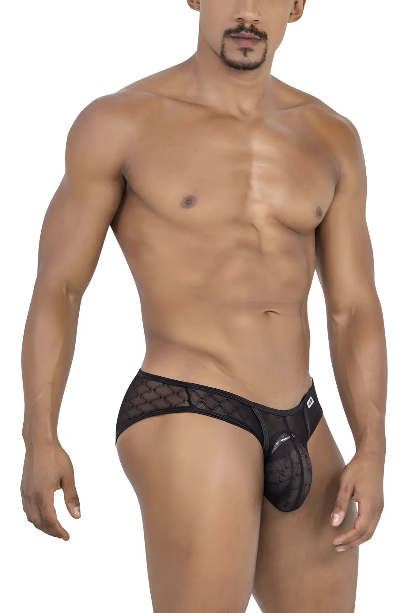 CandyMan 99812 mesh briefs in black are men’s lace underwear with a central pouch and breathable mesh design