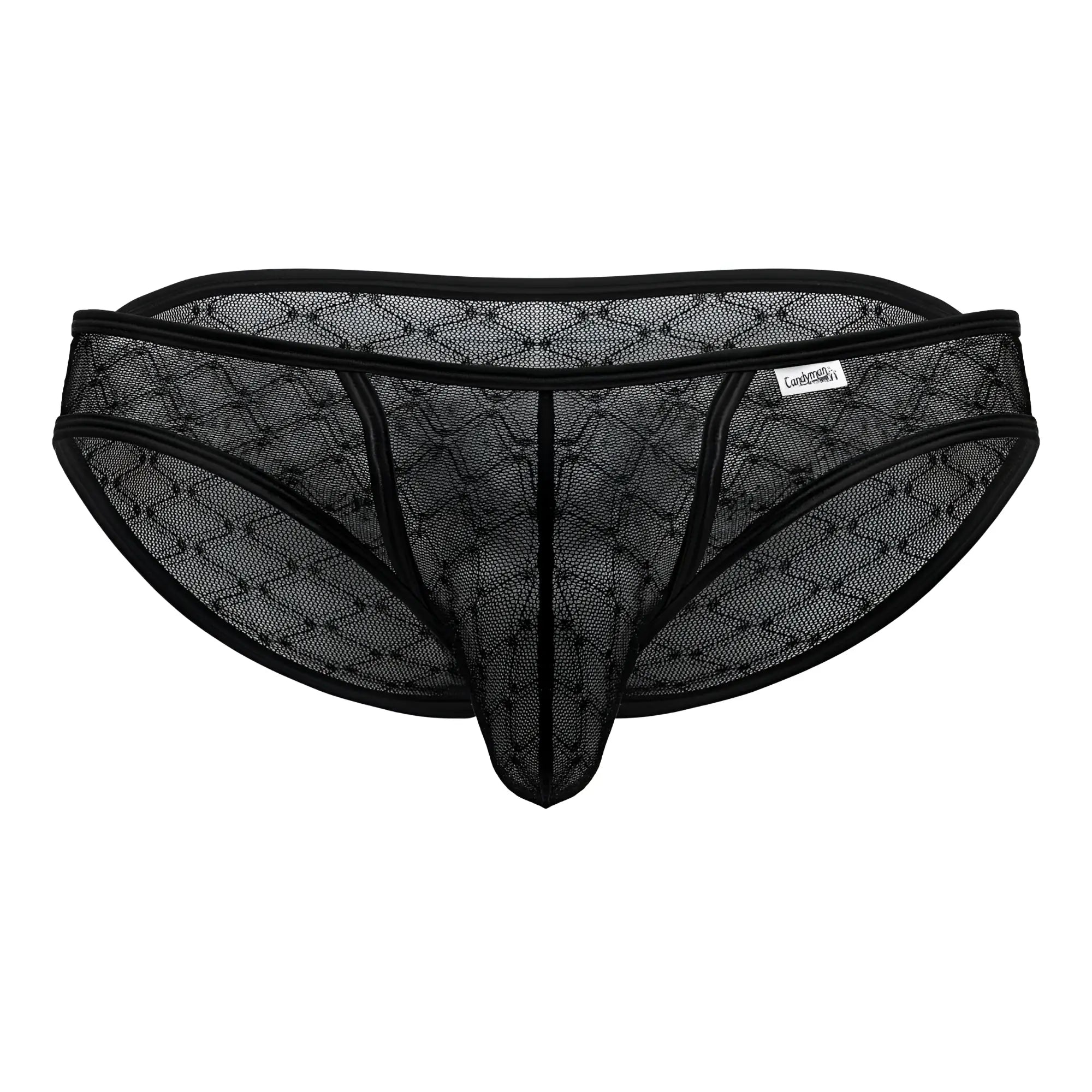 Black mesh thong by candyman 99812 with diamond pattern and reinforced elastic waistband in black color