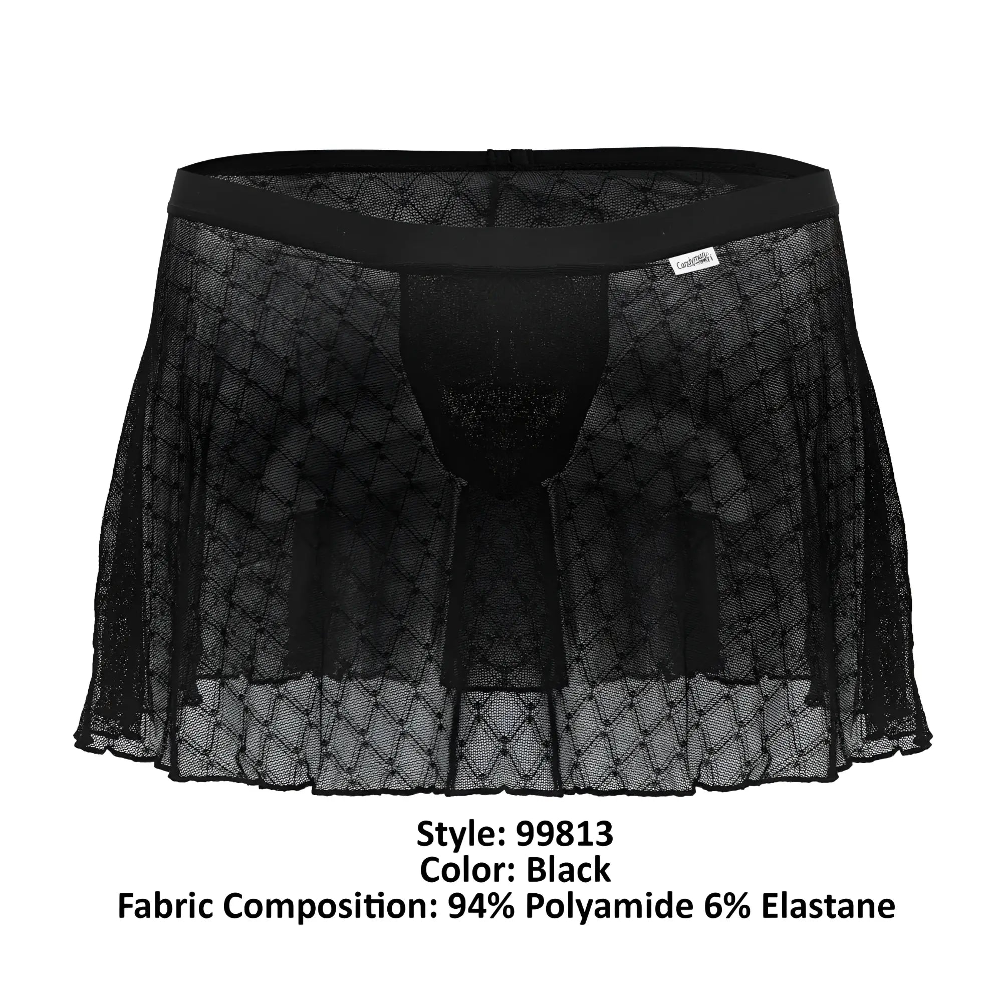Black candyMan 99813 sheer mesh skirt with diamond pattern and elastic waistband for stylish layering