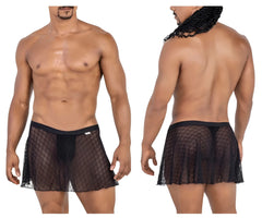 Black sheer mesh briefs with a solid black waistband from candyman 99813 mesh skirt in black shown from the back
