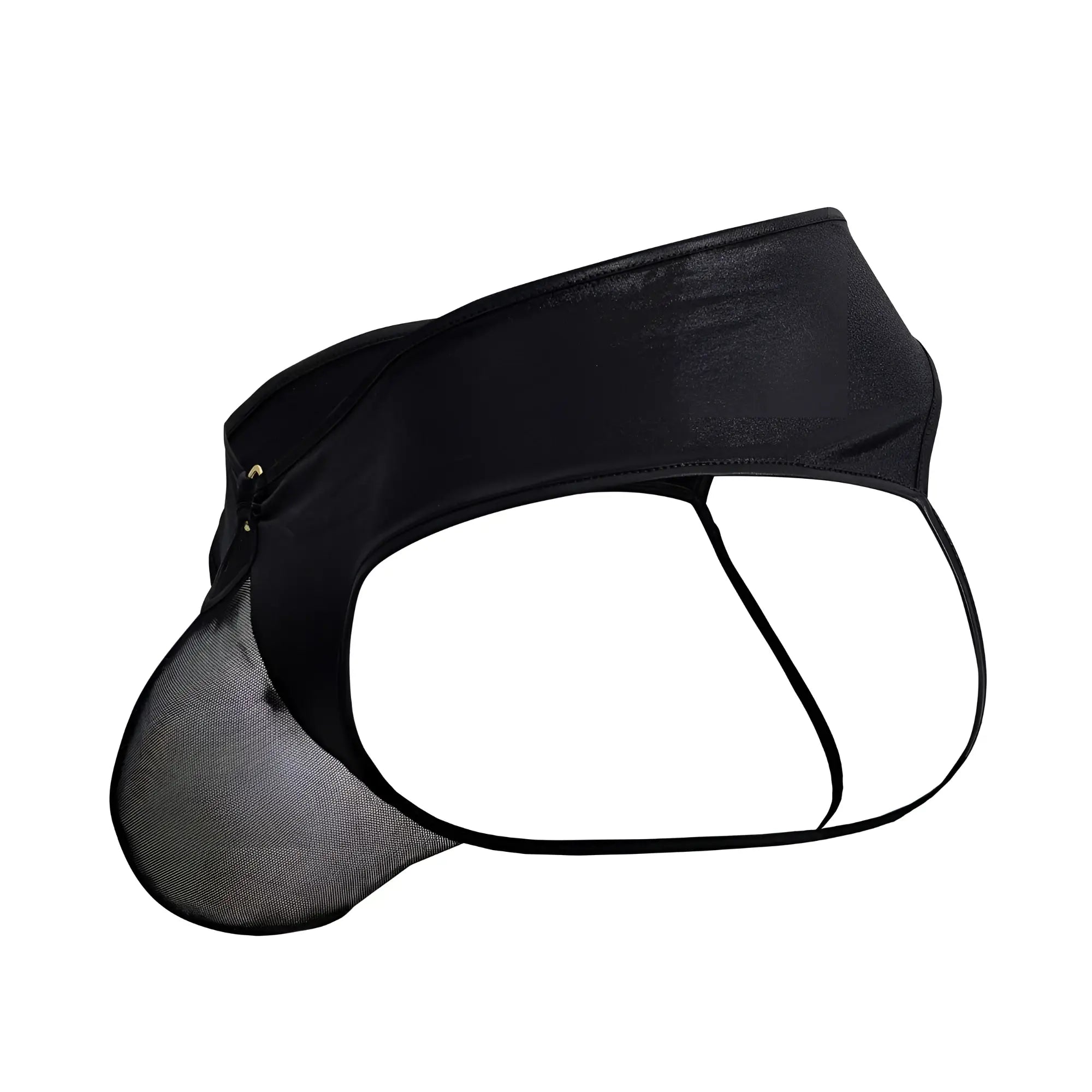 Black mesh and satin briefs with sleek modern design CandyMan 99817 bulge jockstrap in black shown from front