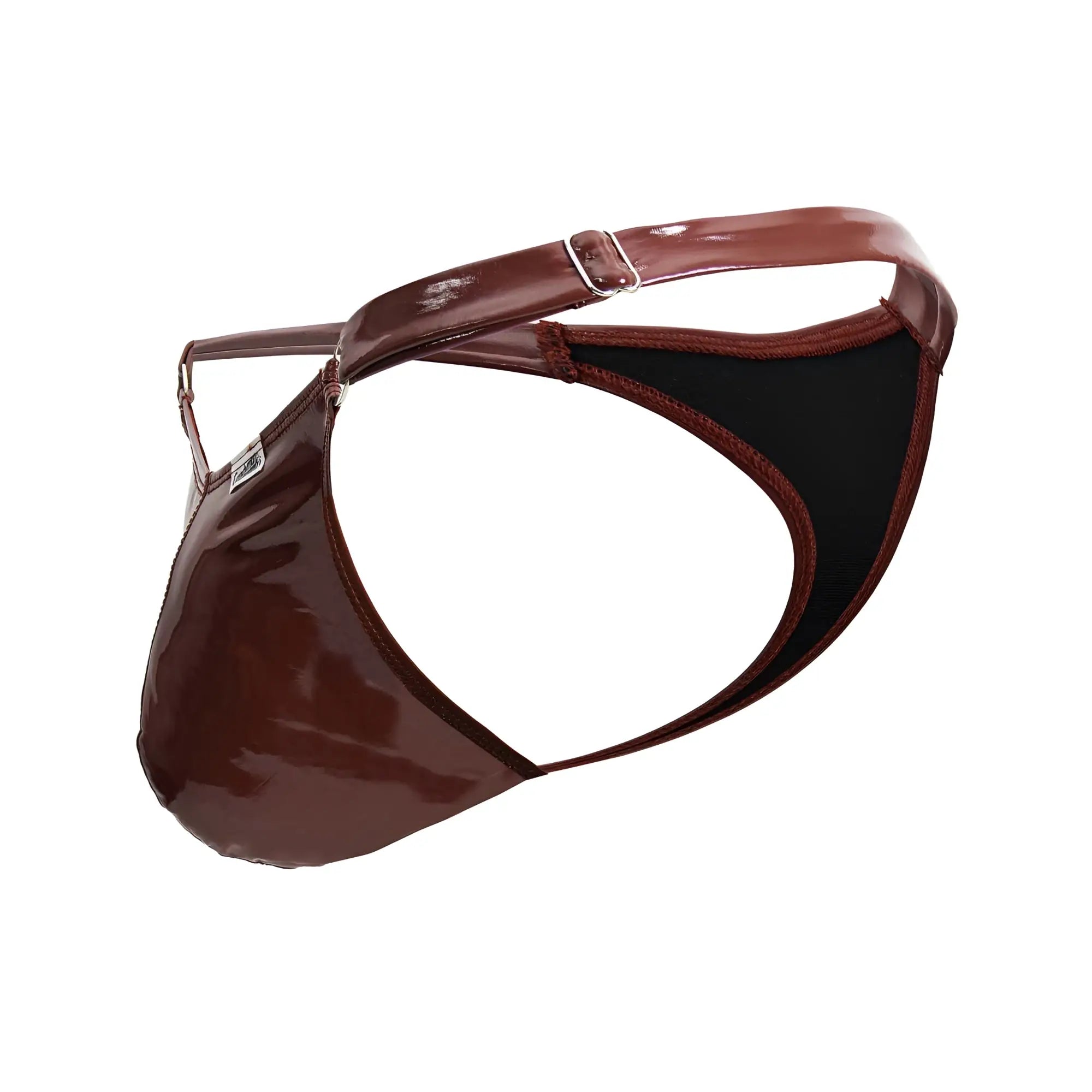 CandyMan 99819 Dom thong brown patent leather with black interior lining and adjustable strap in gloss wine color
