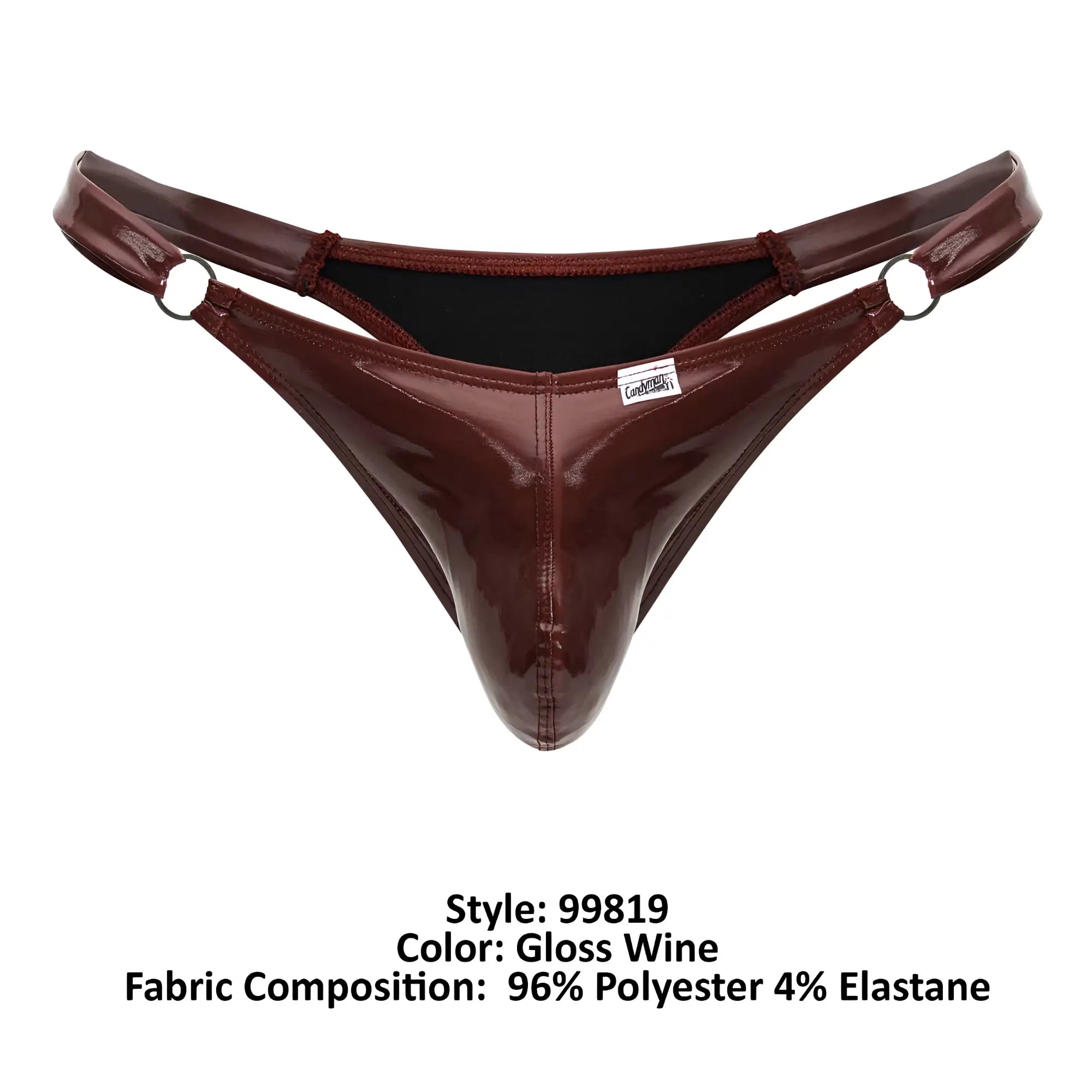 Gloss wine-colored shiny polyester and elastane thong candyMan 99819 with sleek design shown from the back side