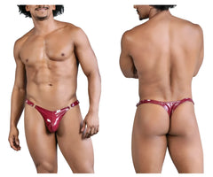 Shiny red patent leather candyMan 99819 dom thong with metallic buckle accents in gloss wine color