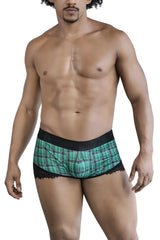 Candyman 99821 back to school trunks green plaid boxer briefs with black lace trim for comfortable wear