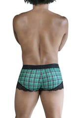 CandyMan 99821 back to school trunks green plaid briefs with lace trim for comfortable everyday wear