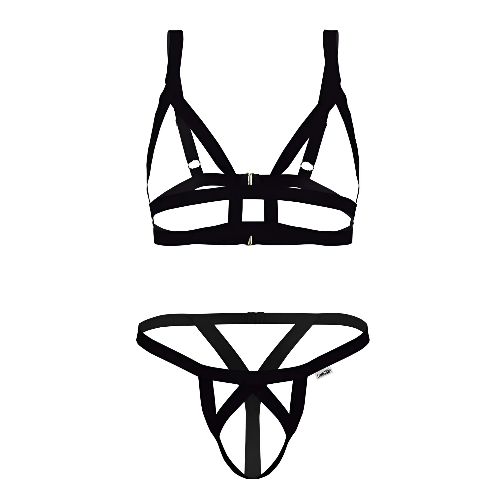 Black CandyMan 99822 two piece lingerie set with a geometric cage-like strappy design