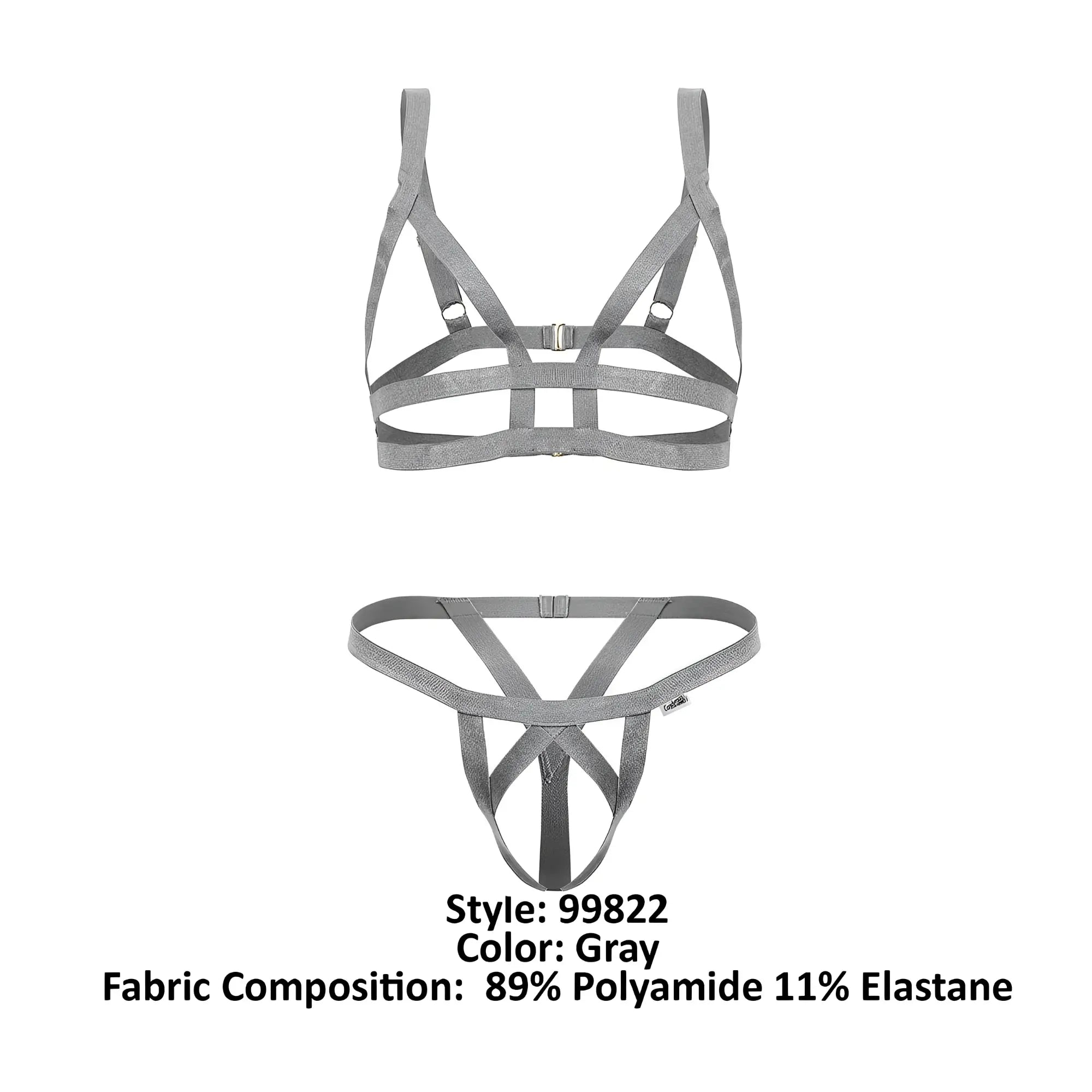 Gray strappy harness-style lingerie set candyMan 99822 made of 89% polyamide and 11% elastane
