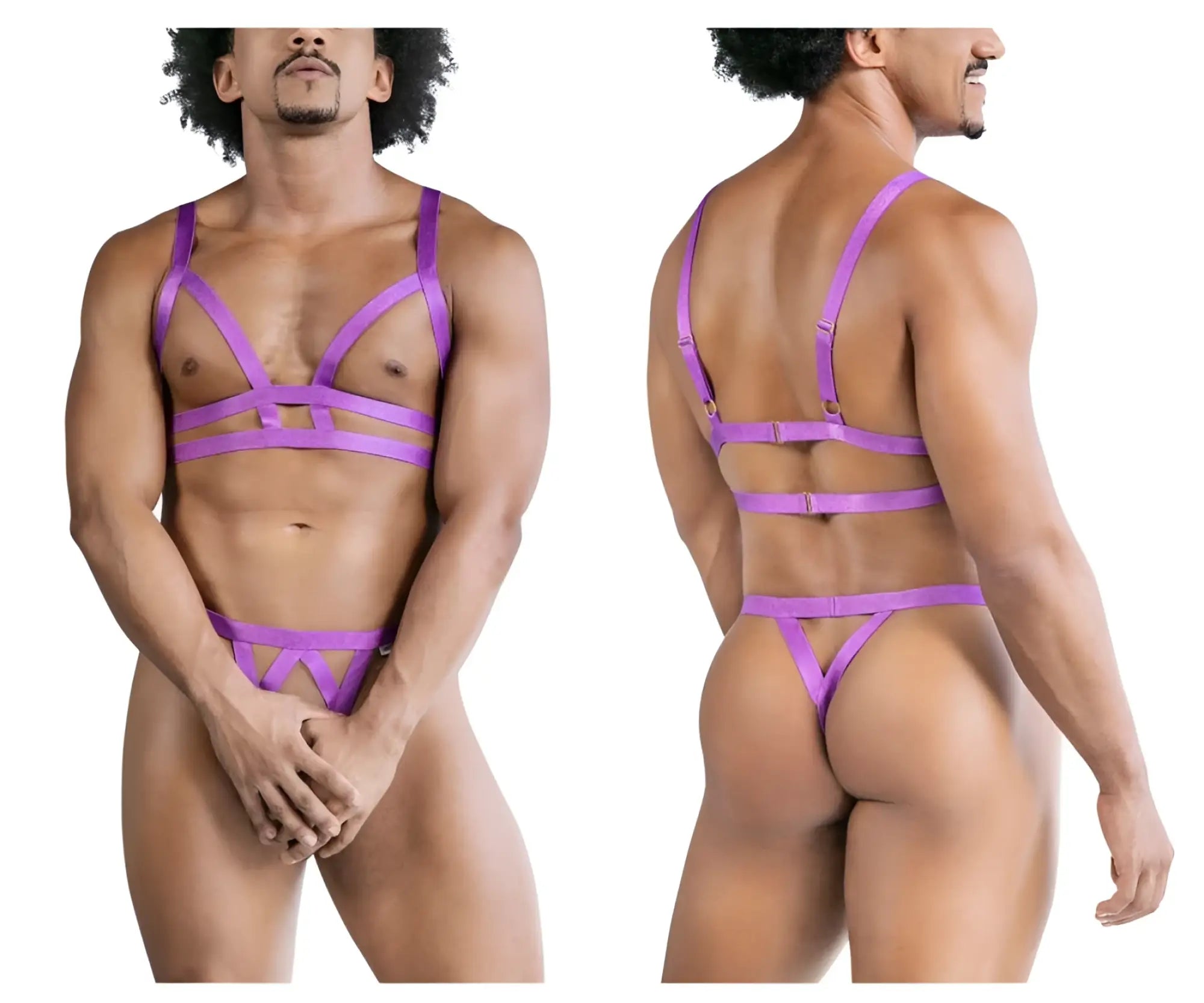 Purple strappy harness-style lingerie set from candyman 99822 two piece outfit in violet for intimate wear