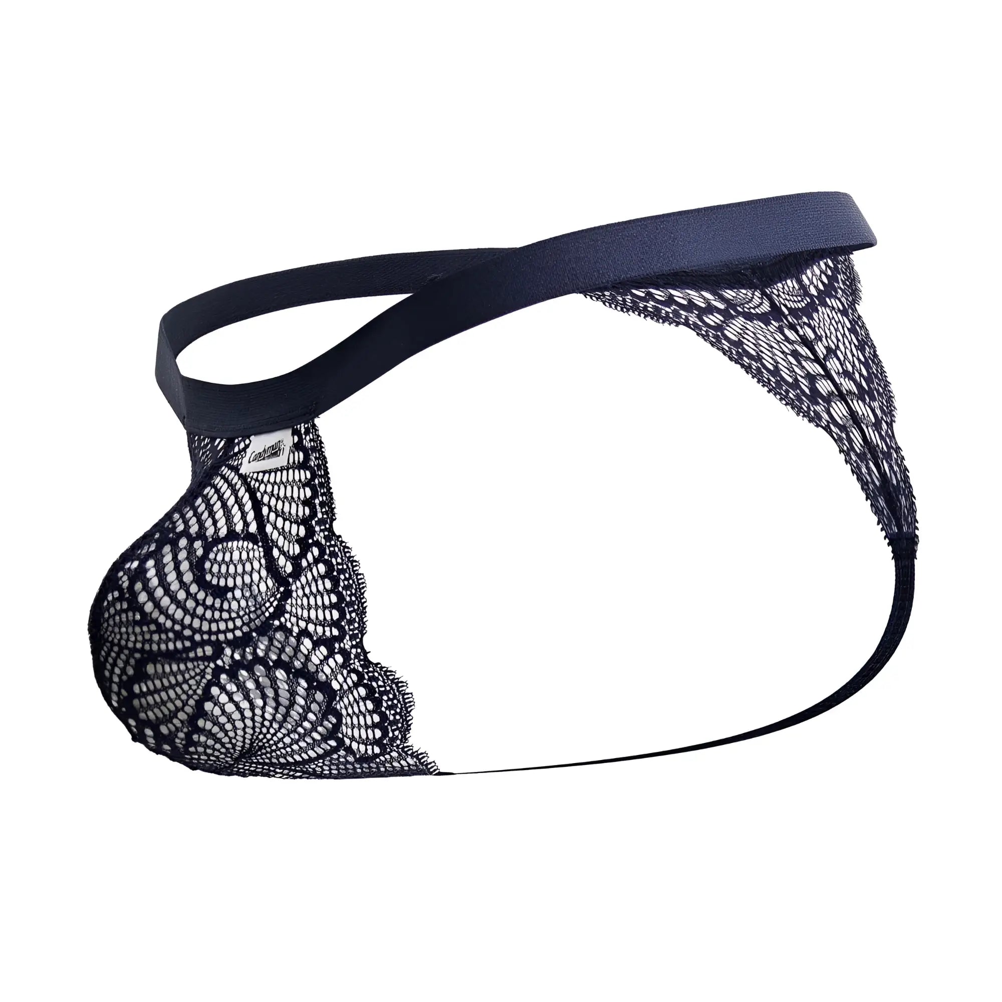 Blue candyman 99823 lace thong with solid fabric waistband and delicate black lace detailing