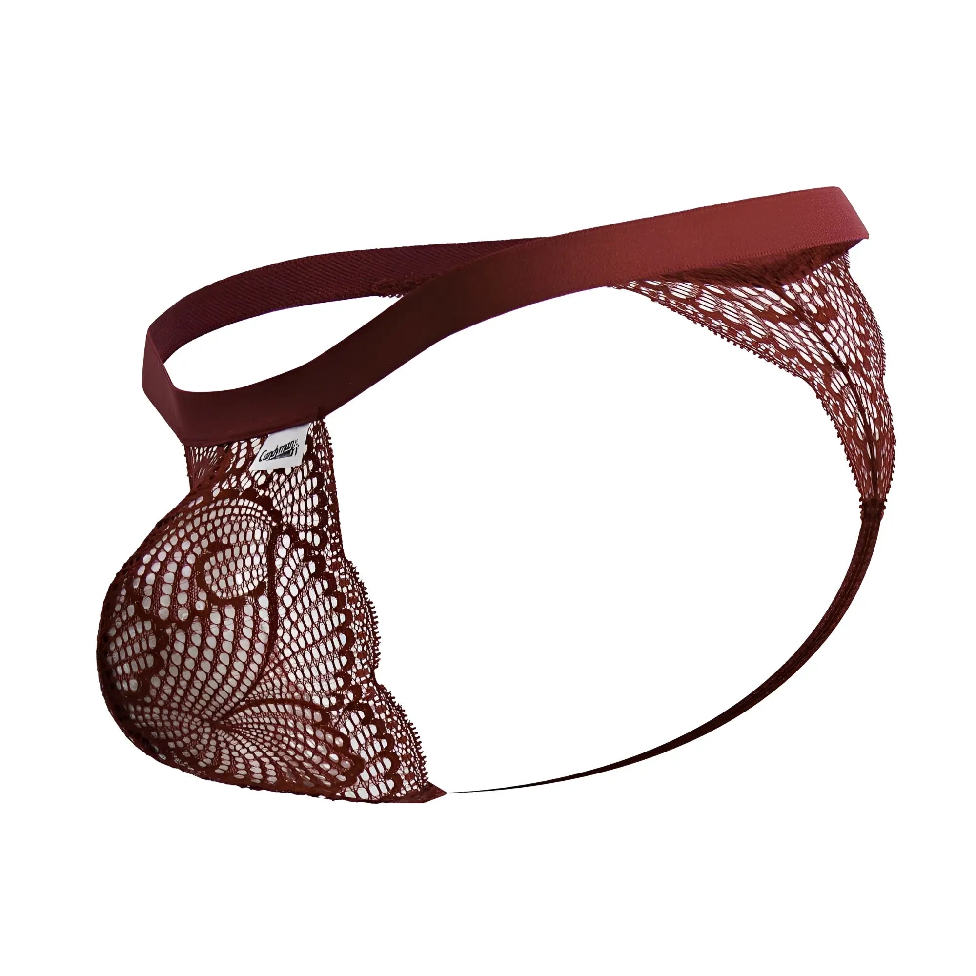 Maroon lace thong CandyMan 99823 with intricate pattern and smooth elastic waistband in wine color front view