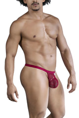 Red lace thong with solid red waistband in wine color from candyman 99823 collection visible from the back side