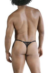 Black sheer mesh thong with thin elastic waistband and metallic hardware candyMan 99824 mesh thongs color black