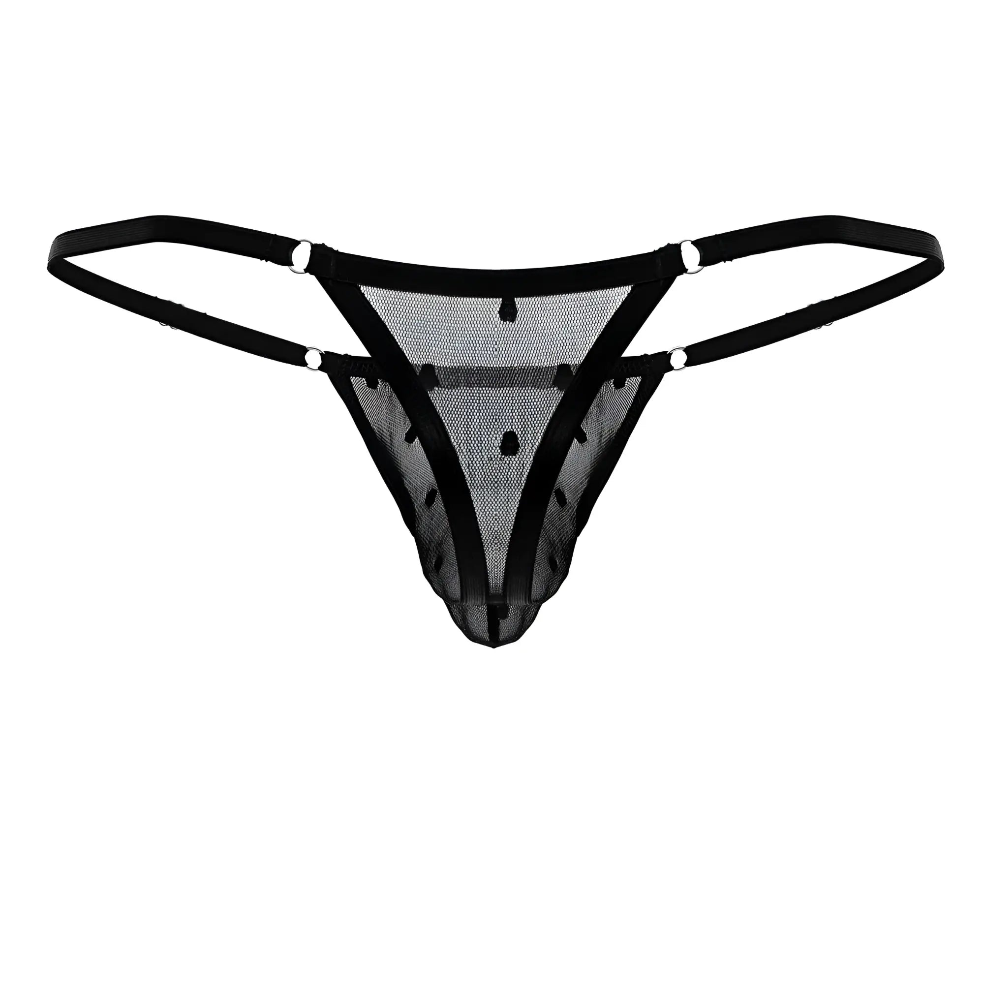 Black mesh thong with thin straps and small black dots candyMan 99824 mesh thongs color black
