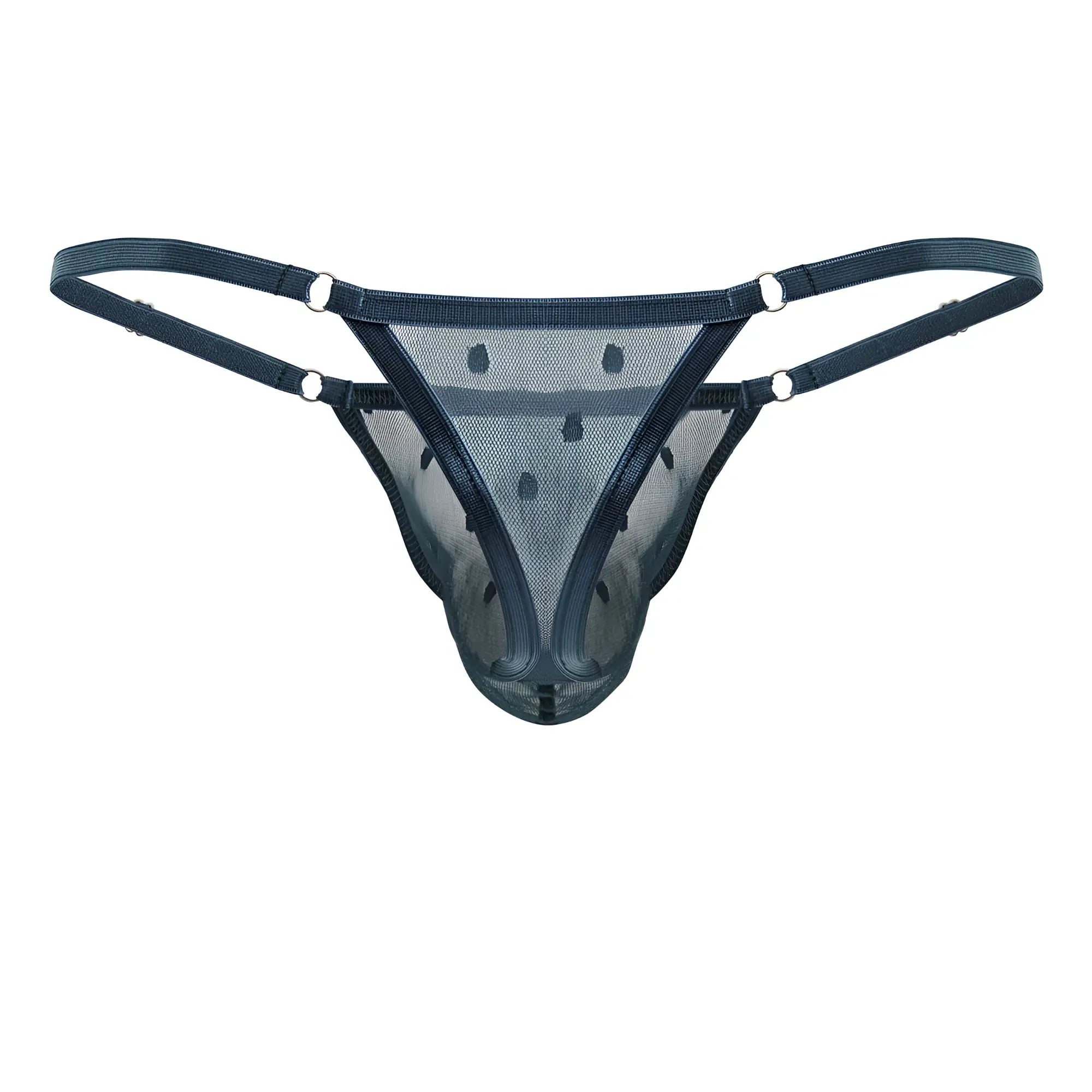 Black mesh thong with adjustable straps and silver toned rings from candyman 99824 mesh thongs color green collection