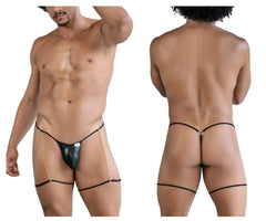 Black leather thong with gold chain detailing from CandyMan 99827 chain-garter thongs in black color
