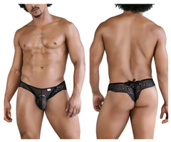 Black lace trimmed mens thong with sheer mesh front panel from candyman 99828 lace mesh thongs in black