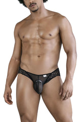 Black lace-trimmed sheer mesh briefs with central pouch candyMan 99828 lace-mesh thongs color black