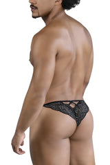 Black lace thong candyMan 99829 with crisscross back design showing the back side of the lingerie