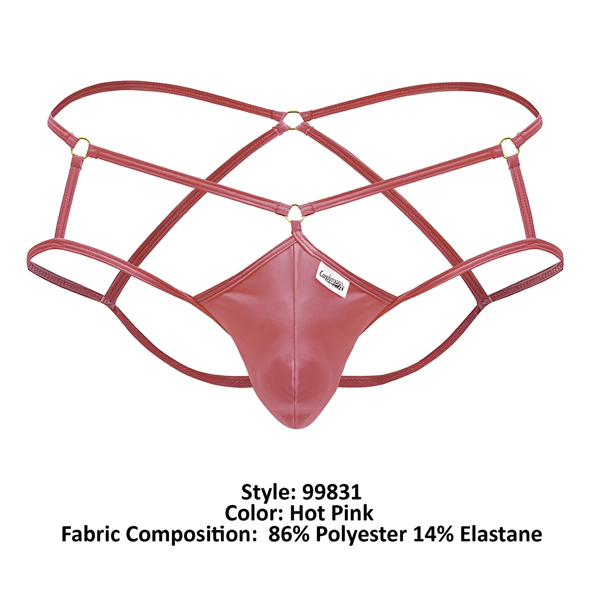 Hot pink candyMan 99831 cage jockstrap with lace-up thong design made of 86 polyester 14 elastane