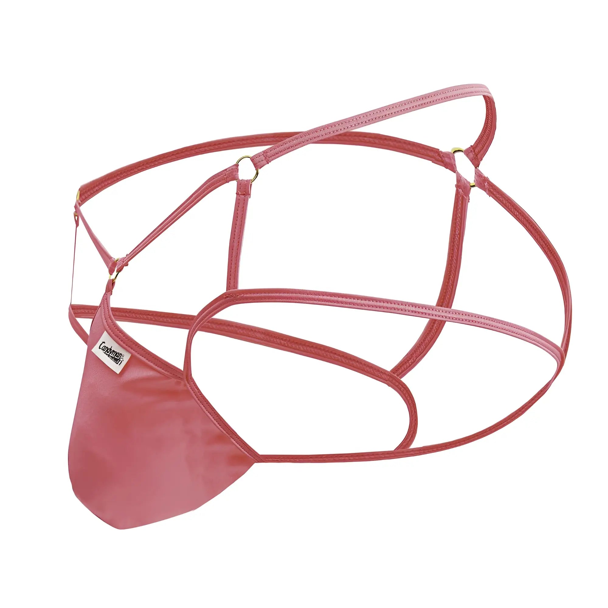 CandyMan 99831 cage jockstrap in hot pink sleek rose-colored leather-like material with minimalist design and adjustable straps