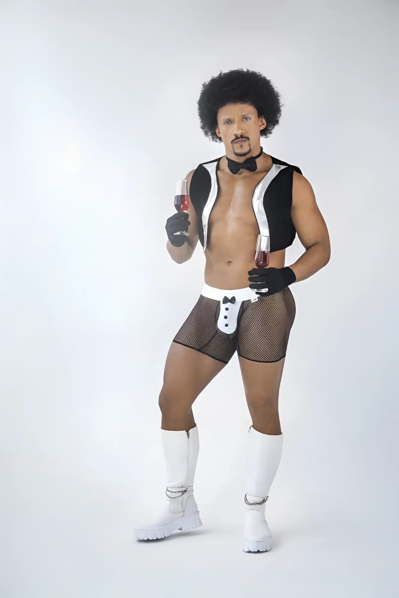 CandyMan 99834 tuxedo trunks black mesh tuxedo-style costume with bow tie detail for stylish party wear